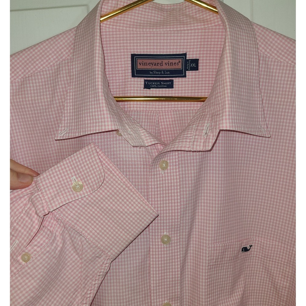 Vineyard Vines Tucker Shirt Mens Sz XXL Pink White Check Button Up 100% Cotton